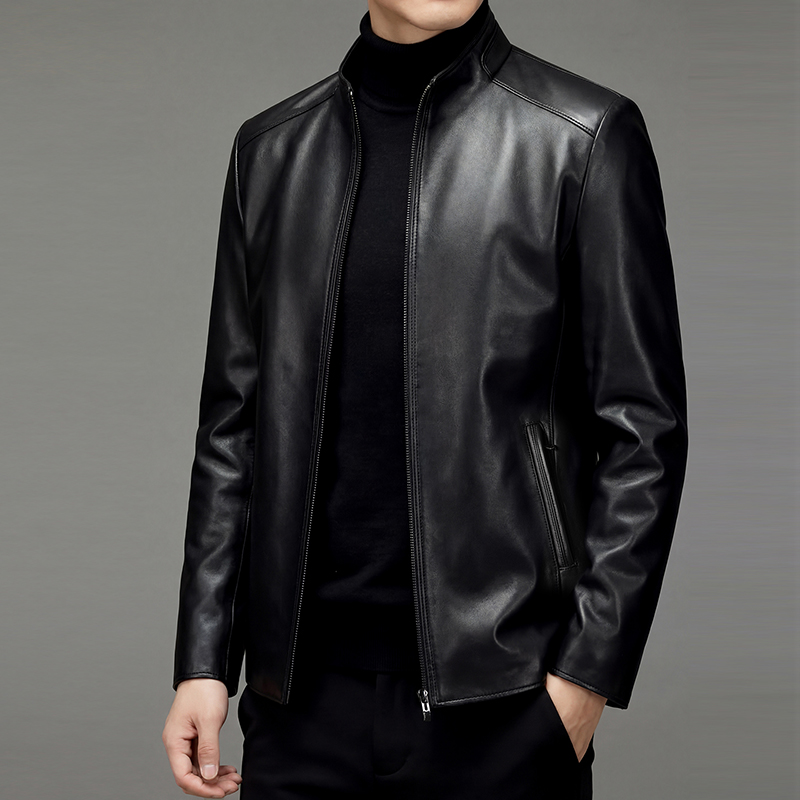 Leather Work Jacket - 100% sheepskin genuine leather men's stylish