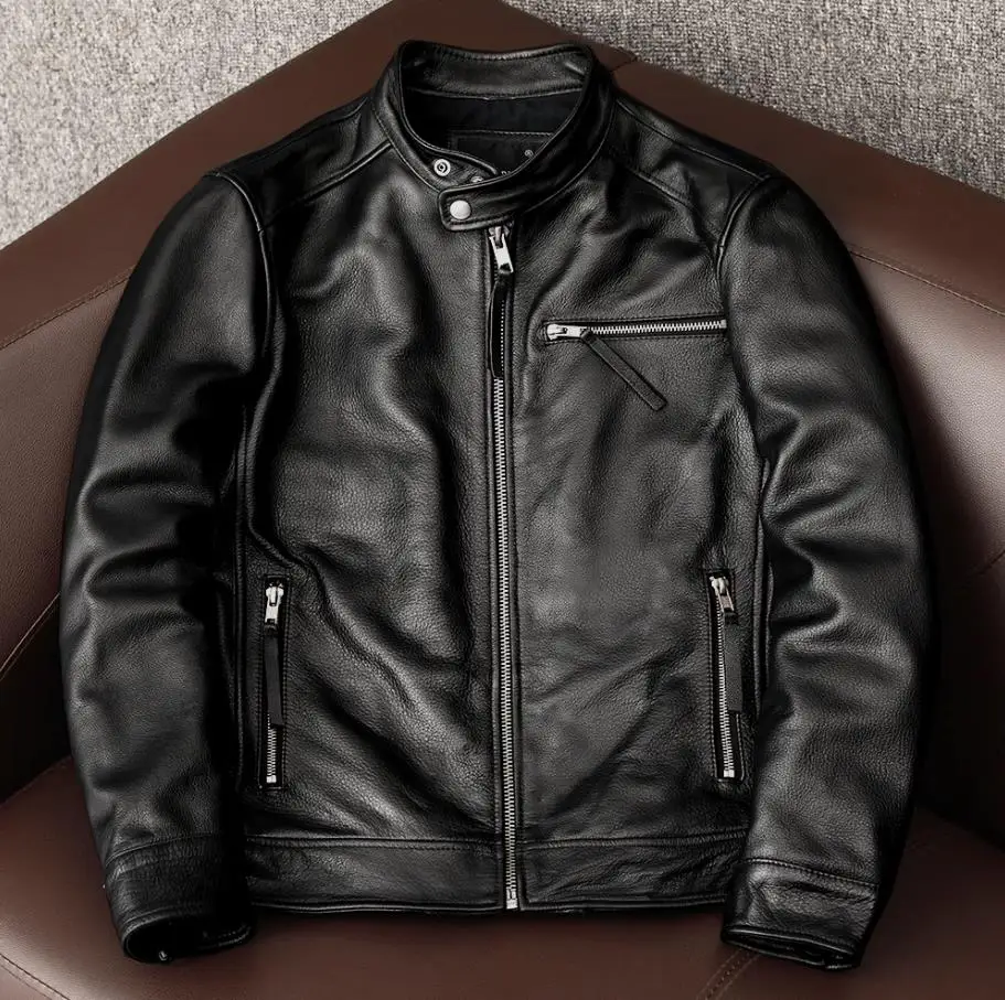 Leather Work Jacket - Wholesales.100% real cowhide Clothing.Brazilian.fashion.slim fit,natural leather