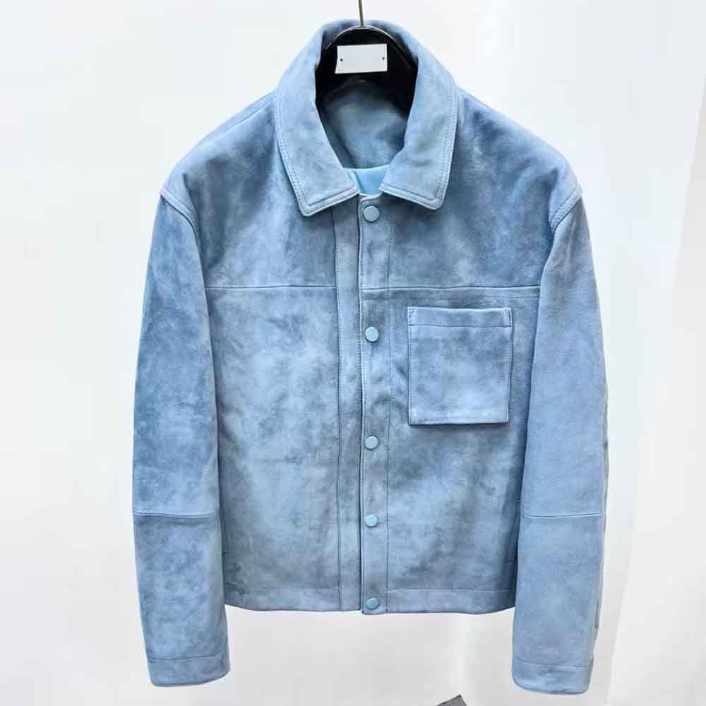 2025 new Men's Luxury Blue Sue - Leather Work Jacket recension och pris