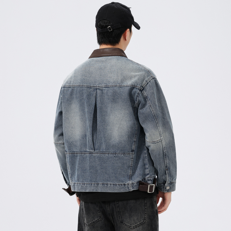 Stand Leather Collar Denim Jac - Leather Work Jacket recension och pris