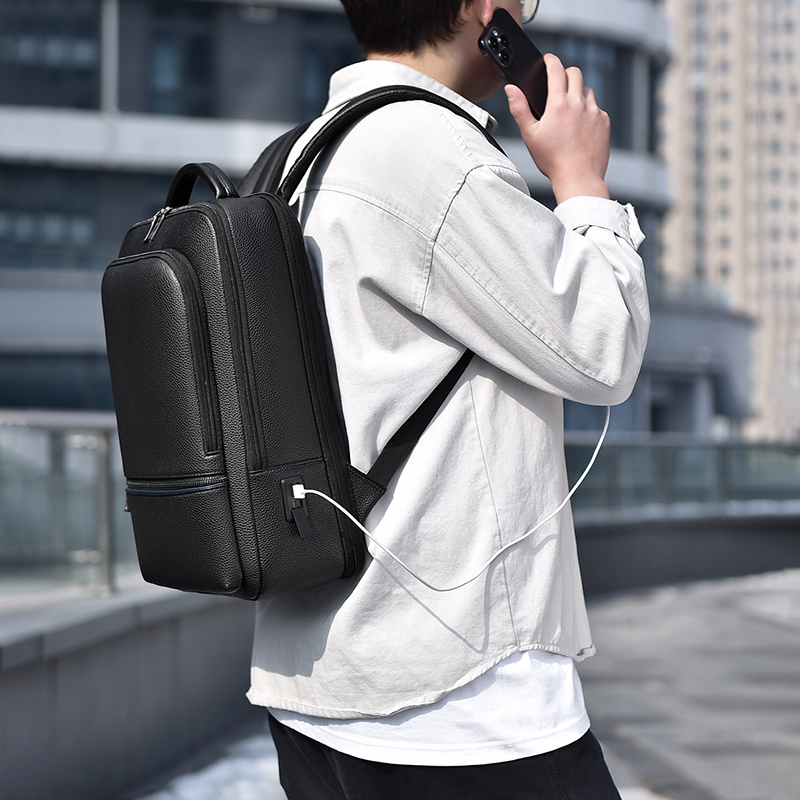 PU Leather Men's Backpack USB  - Leather Work Bag recension och pris