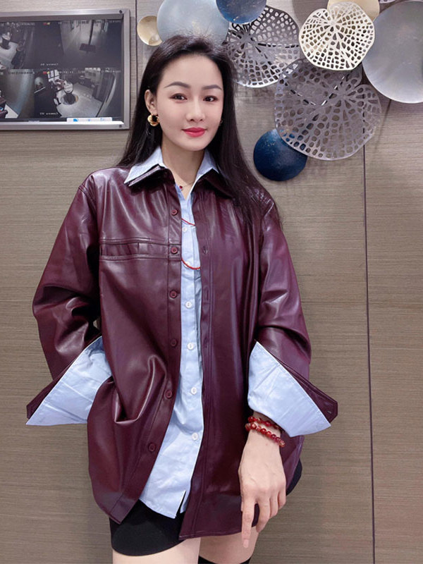 Women's Grape Purple PU Leathe - Leather Work Jacket recension och pris