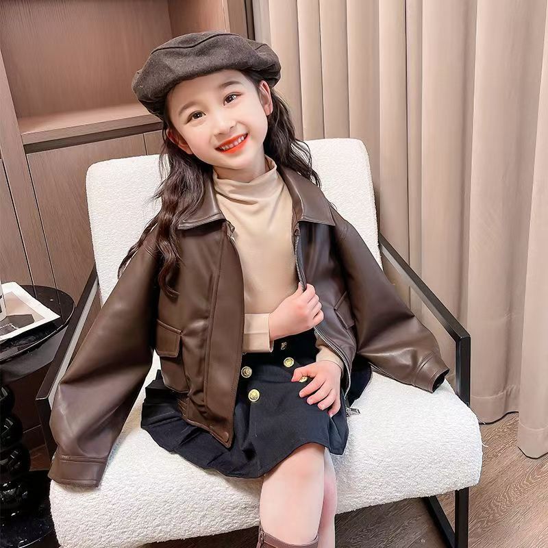 1-14 Years Girls Lapel Short P - Leather Work Jacket recension och pris