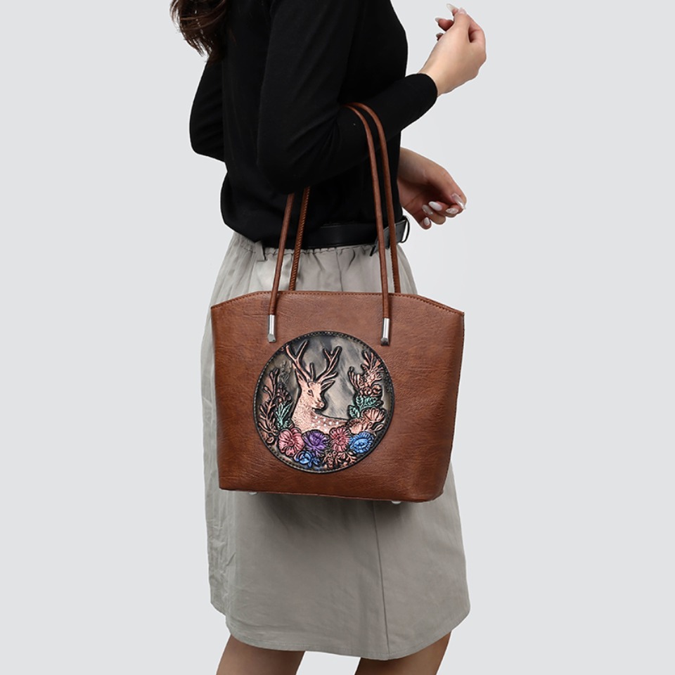 Women Vintage Embossed Deer Fl - Leatherwork Workshop recension och pris